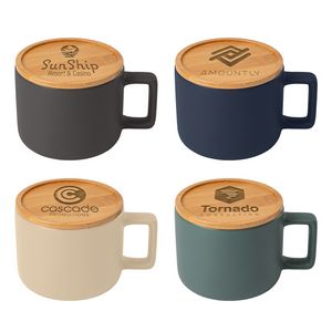 [MVI-L] Café Virtuoso - 12 oz. Ceramic Mug with Bamboo Lid - Laser Engraved