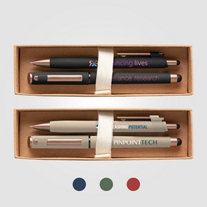 [GQP] York Recycled Plastic Bronze Trim Pen Gift Set – Box Decorated