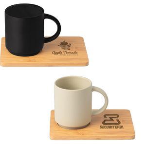 [MVJ-L] Café Duo - 11 oz. Ceramic Mug & Bamboo Board Set - Laser
