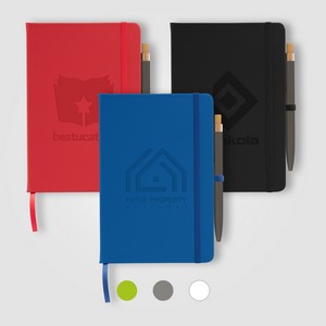 [NWQ-D] Wilde Recycled Hard Cover Journal & Pen Set - A5 5.5" x 8.3" - Deboss