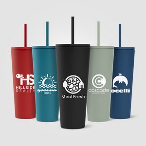 [WFP] Spire - 24 oz Soft Touch Double Wall Recycled Plastic Tumbler w/ Straw