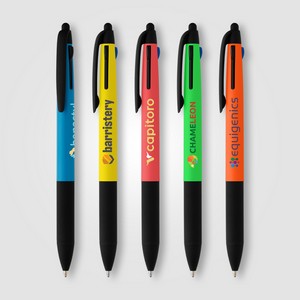 Malta Recycled Plastic 3-in-1 Stylus Neon Grip Multi-Ink Pen - ColorJet