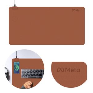 [4144] DeskShield Charge Contemporary Desk Mat with Built-in Wireless Charging (cognac)