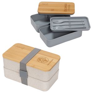 [WKA-DF23] Double Decker Lunch Box with FSC® Bamboo Lid & Utensils