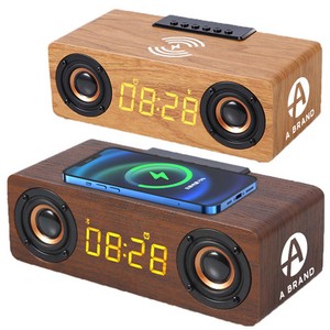 [CGDJK-SJTIF] Wooden Wireless Charger Speaker With Alarm Clock